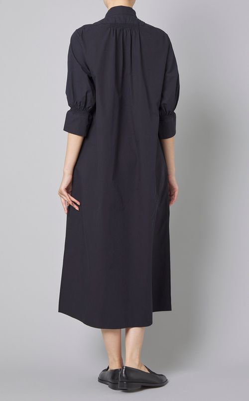 コットンスタンドカラーギャザーワンピース