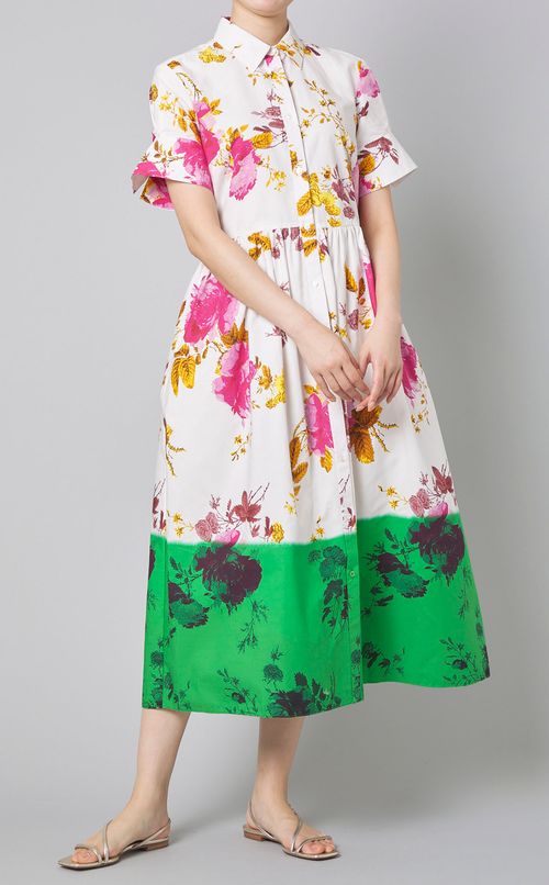 フレアカフコットンプリントワンピース