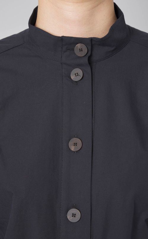 コットンスタンドカラーギャザーワンピース