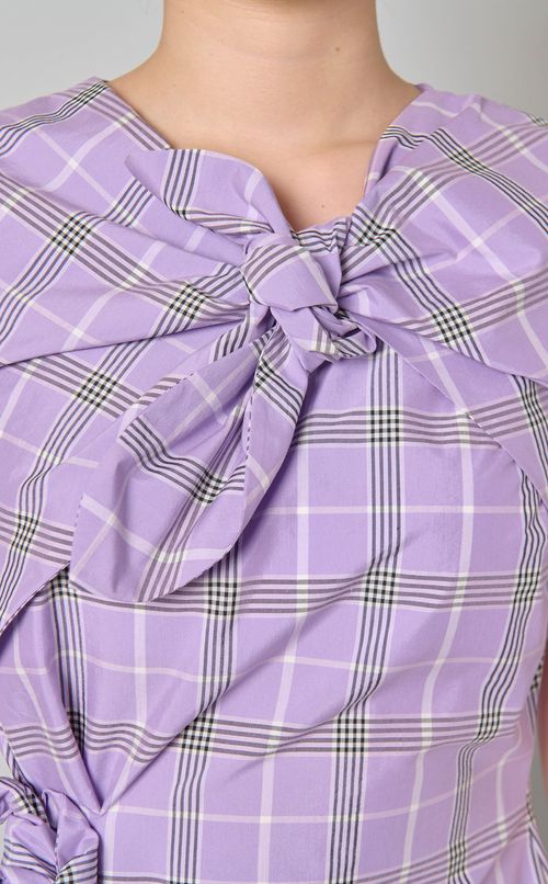 コットンチェックプリントロングワンピース