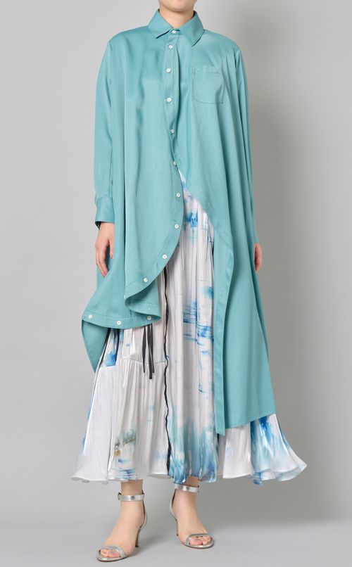 氷染プリントロングギャザースカート