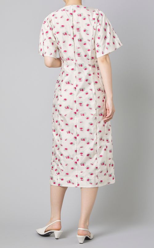 フラワージャガードVネックワンピース