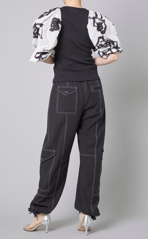 ローズプリントパフスリーブトップス