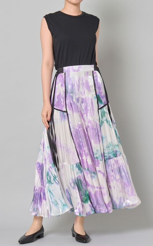 氷染プリントロングギャザースカート