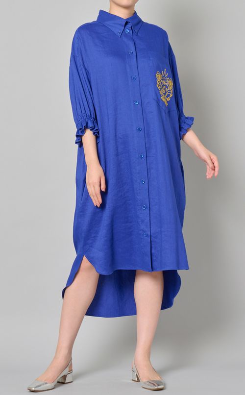 コットン刺繍入りシャツワンピース