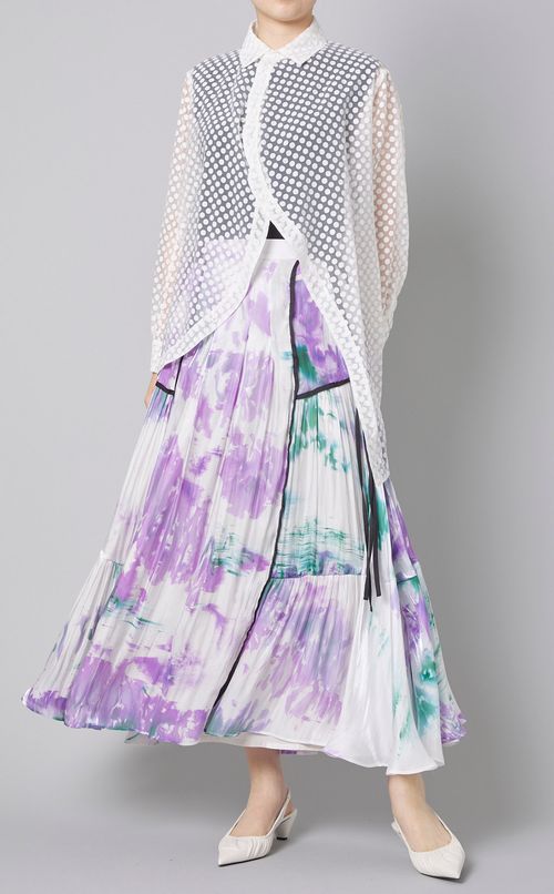 氷染プリントロングギャザースカート