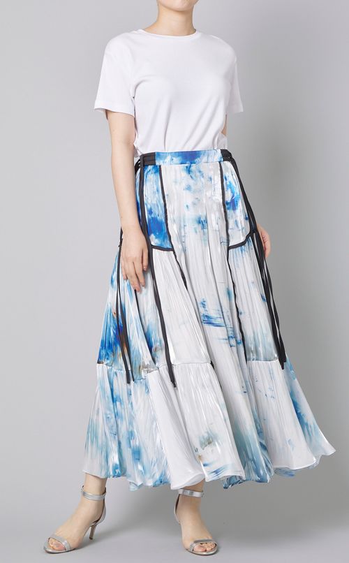氷染プリントロングギャザースカート