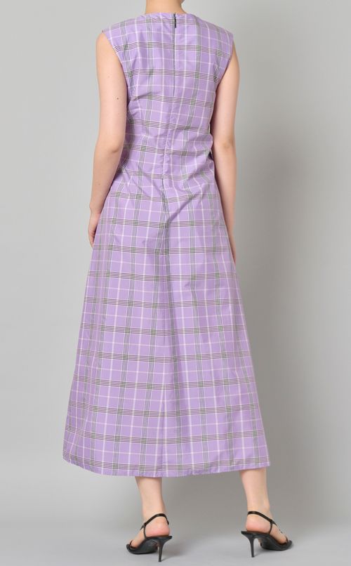 コットンチェックプリントロングワンピース