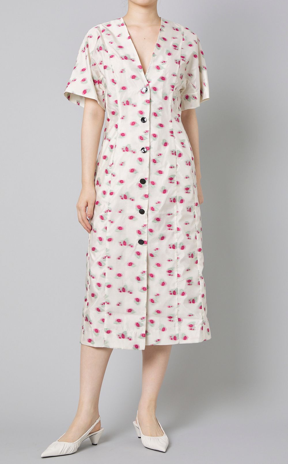 GANNI ガニー フラワー ジャガード Vネック ワンピース ドレス GANNI|フラワージャガードVネックワンピース