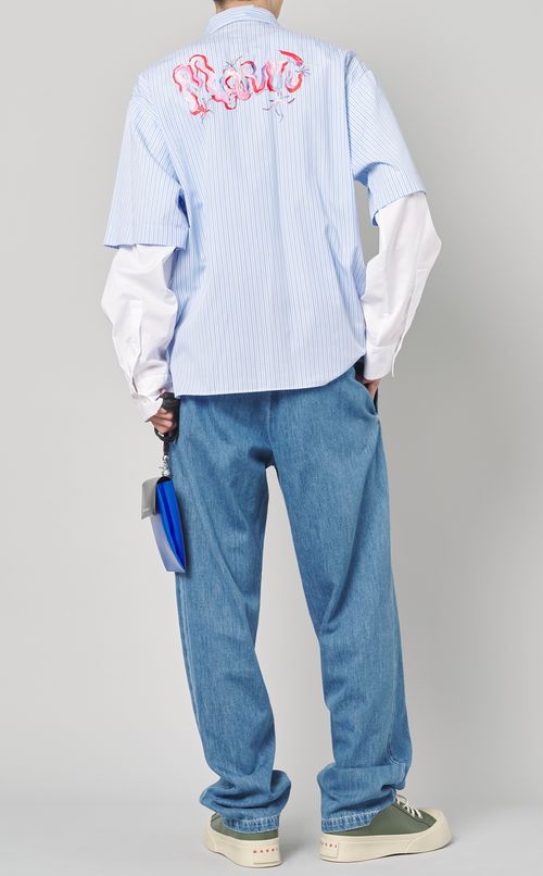 ポプリンストライプレイヤードシャツ