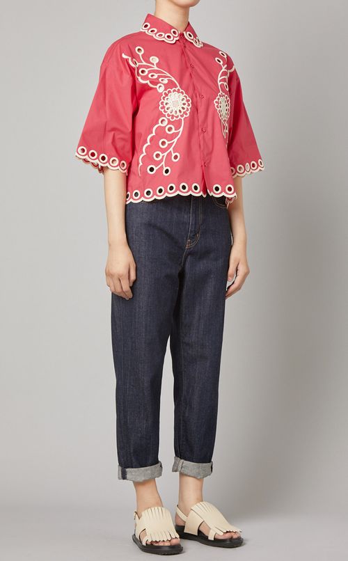 カット刺繍シャツブラウス