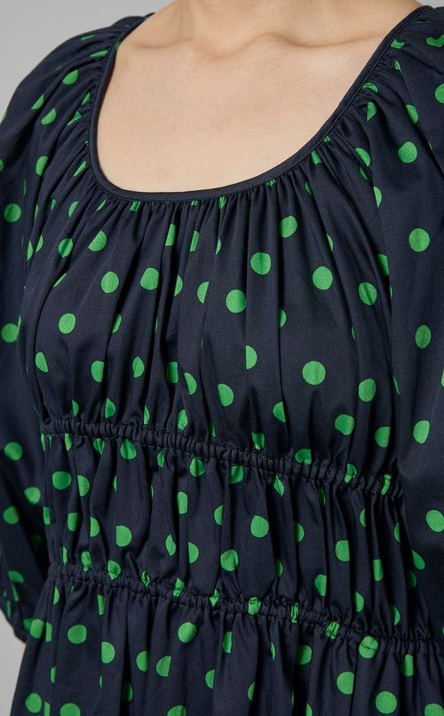 ドットプリントUネックギャザードレス