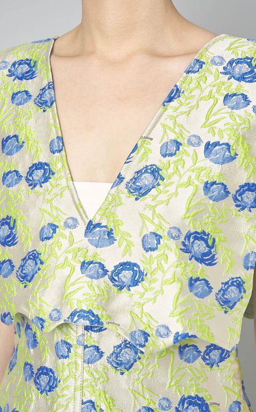 フラワージャガードVネックワンピース