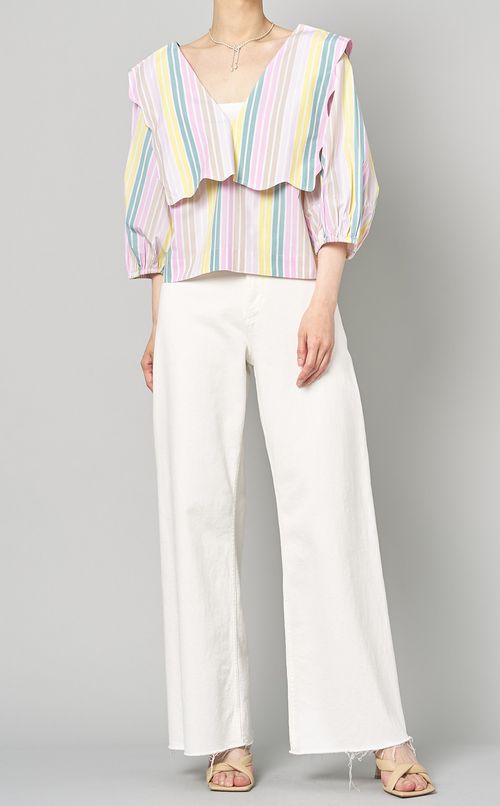 マルチストライプVネックブラウス