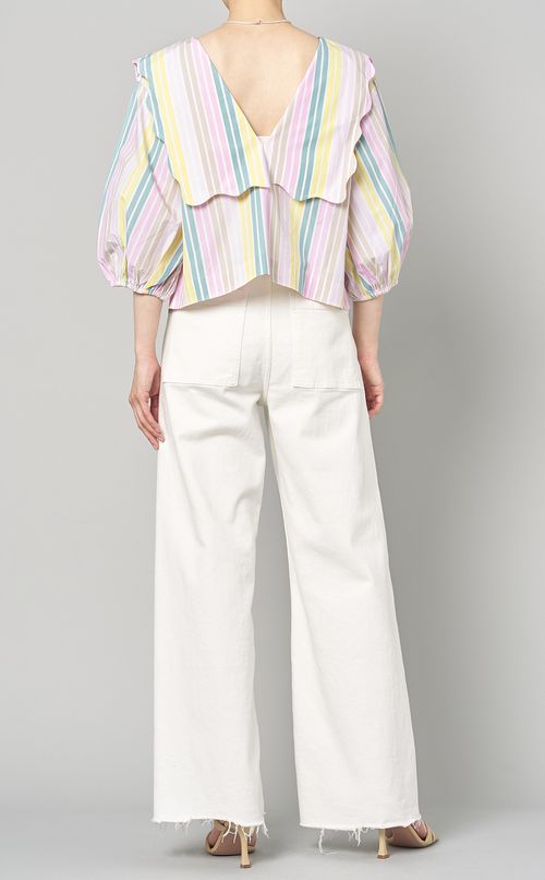 マルチストライプVネックブラウス