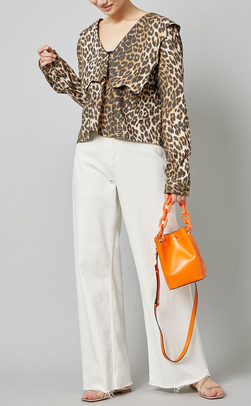 レオパードワイドカラークロップブラウス