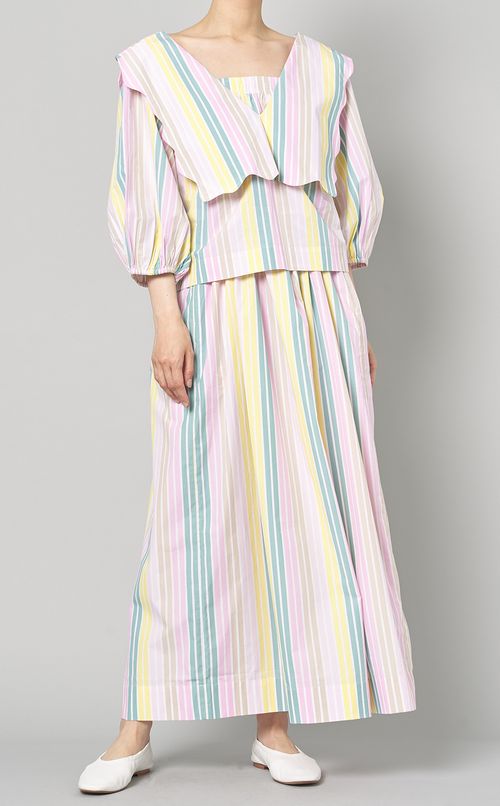 マルチストライプVネックブラウス