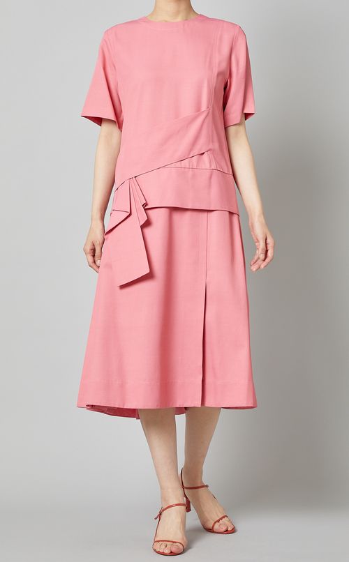 ウエスト切替フレアミディワンピース