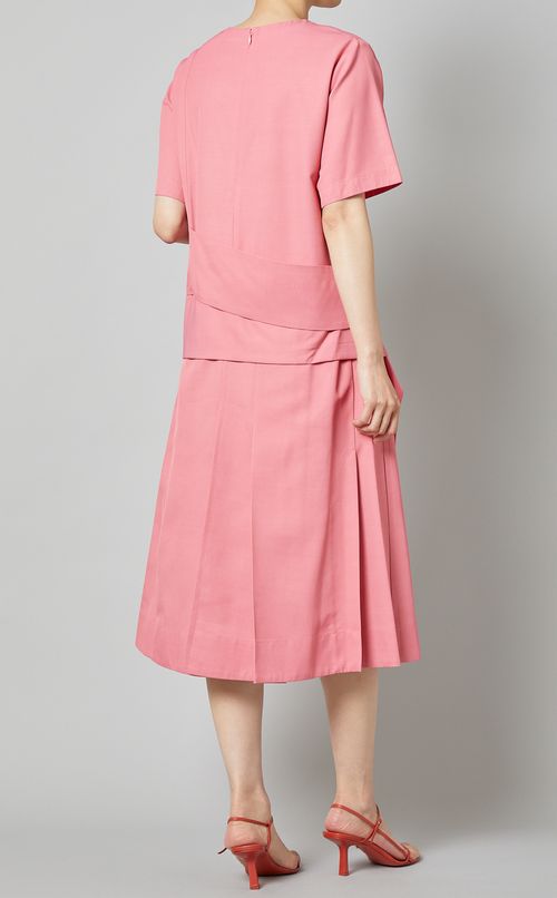 ウエスト切替フレアミディワンピース