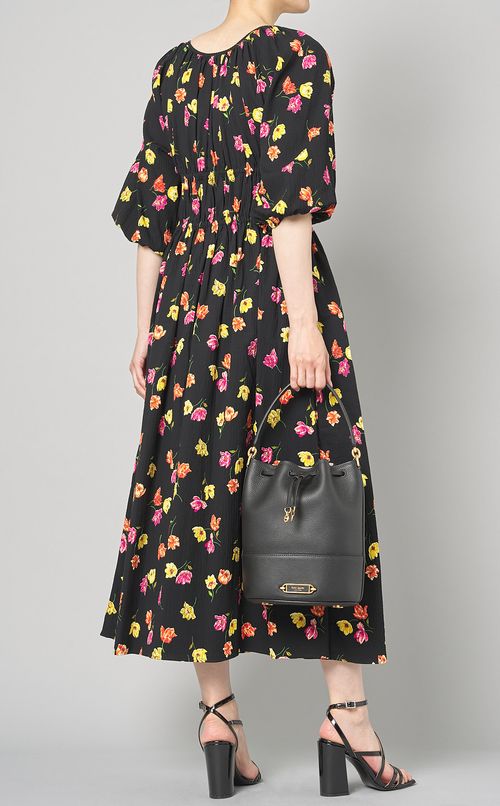 コットンフプリントギャザーワンピース