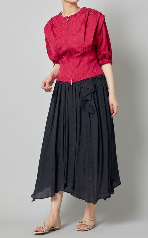 ノーカラージップアップギャザーブラウス