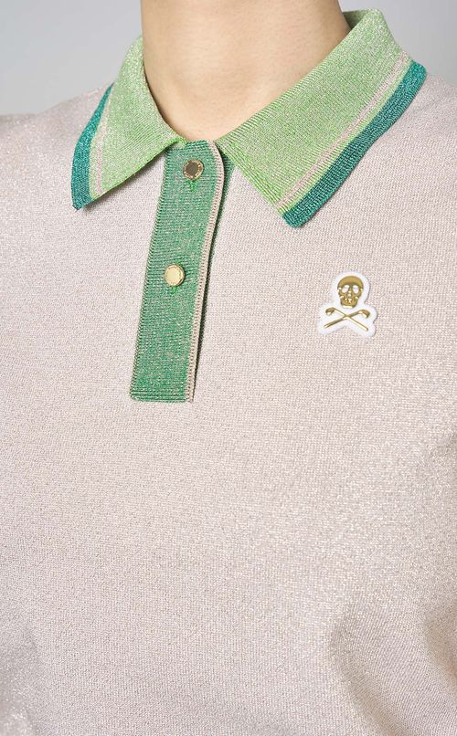 【手洗い可】ラメ入りニットポロシャツ