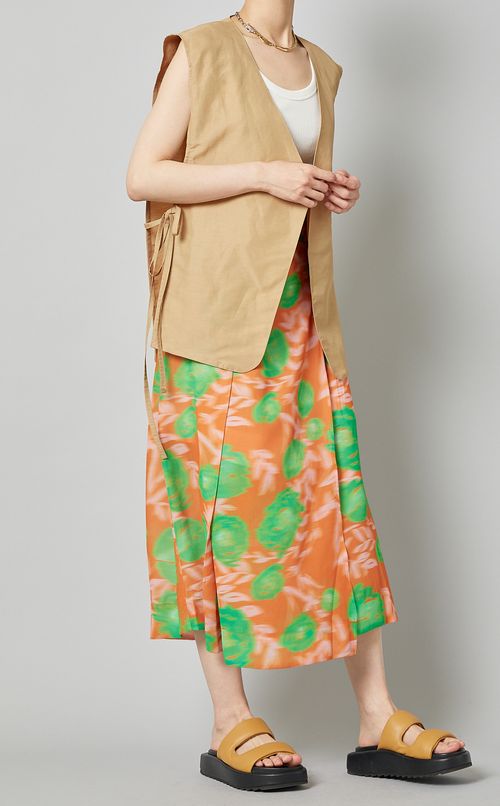 プリントラップミディスカート