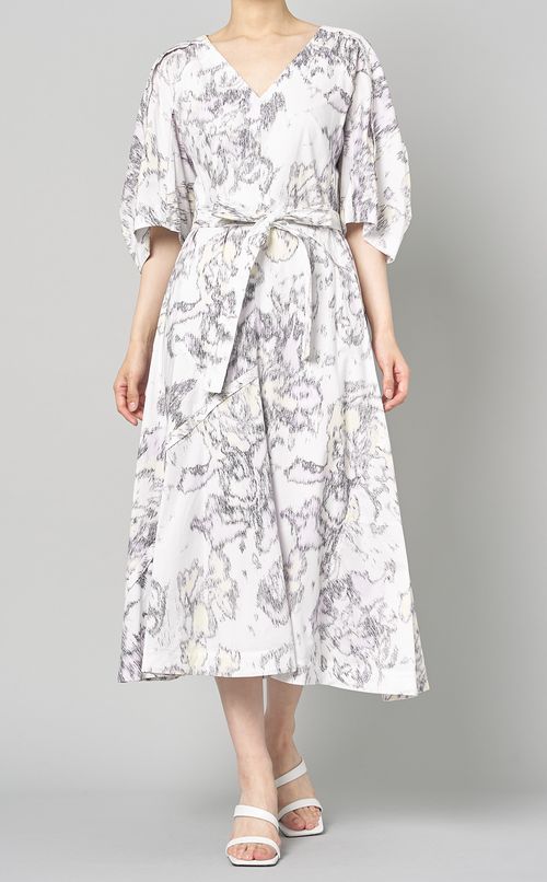 プリントVネックフレアワンピース