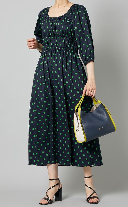 ドットプリントUネックギャザードレス