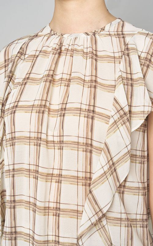 クレープチェックフリルブラウス