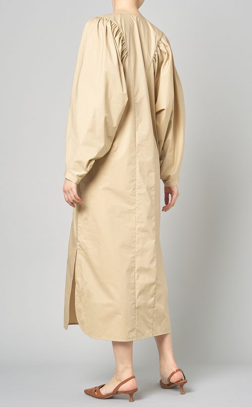 コットンギャザースリーブロングワンピース