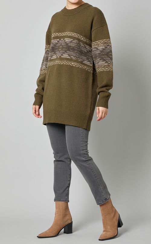 ウールジャガードクルーネックニット