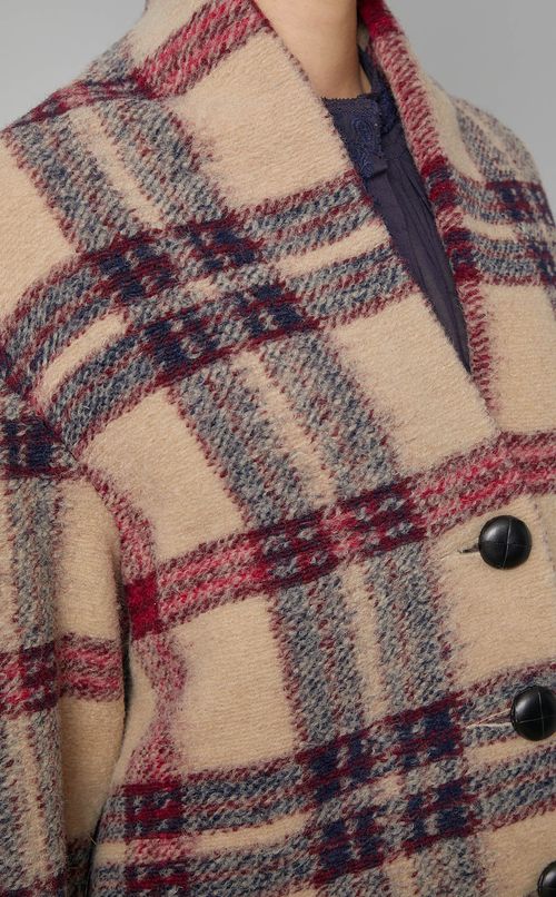 ウールシャギーチェックミディコート