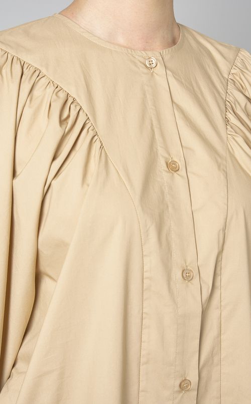 コットンギャザースリーブロングワンピース