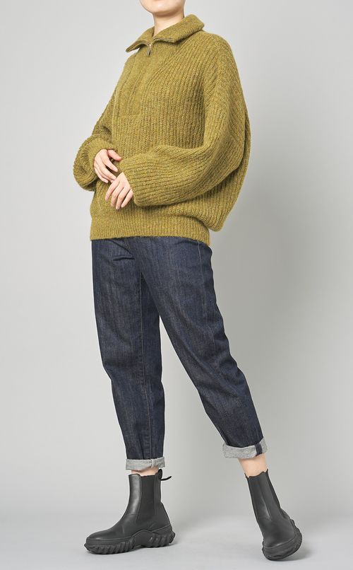 ウールジップドロールネックニット