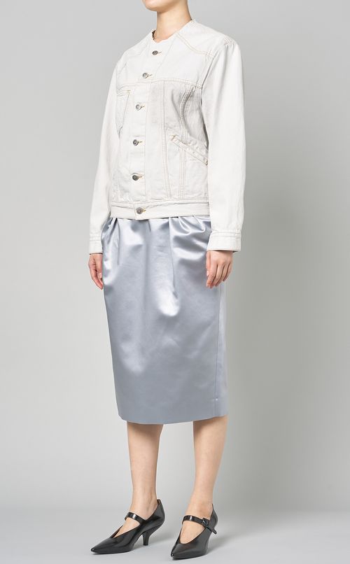 ノーカラーホワイトデニムジャケット