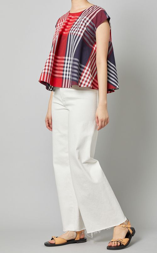 ブロックギンガムブラウス