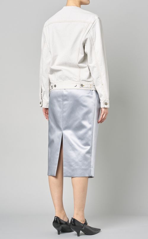 ノーカラーホワイトデニムジャケット