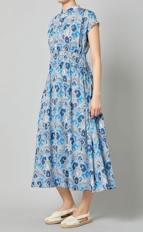 プリントウエストギャザーロングドレス