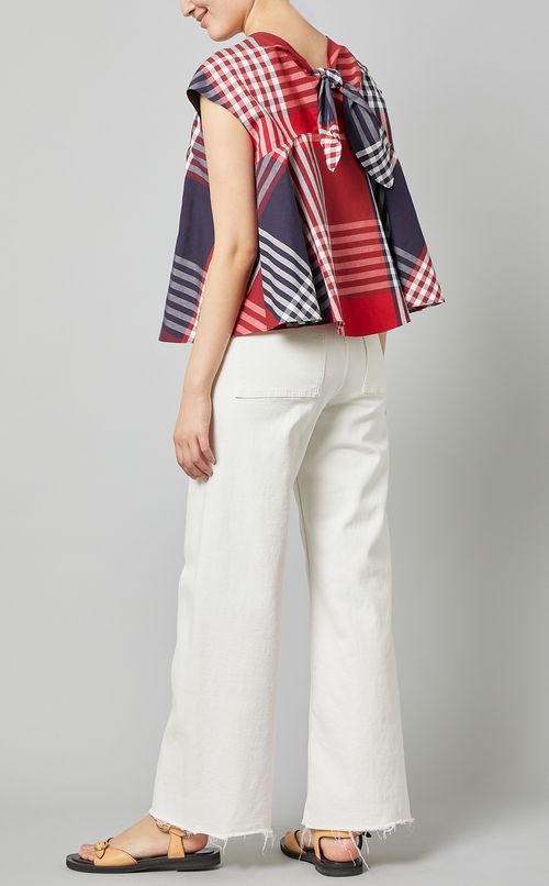 ブロックギンガムブラウス