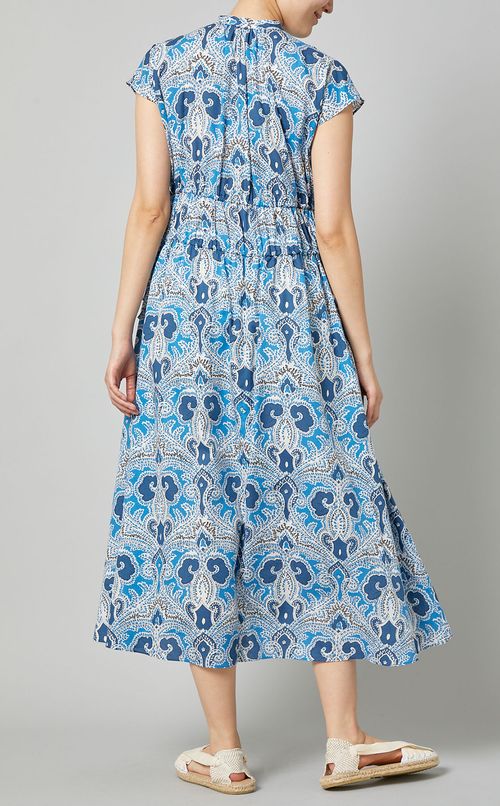 プリントウエストギャザーロングドレス