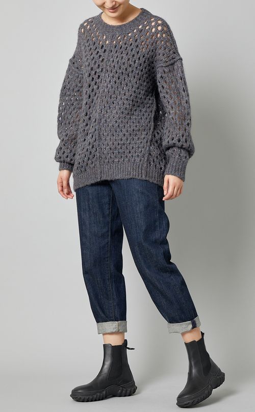 オープンメッシュクルーネックニット