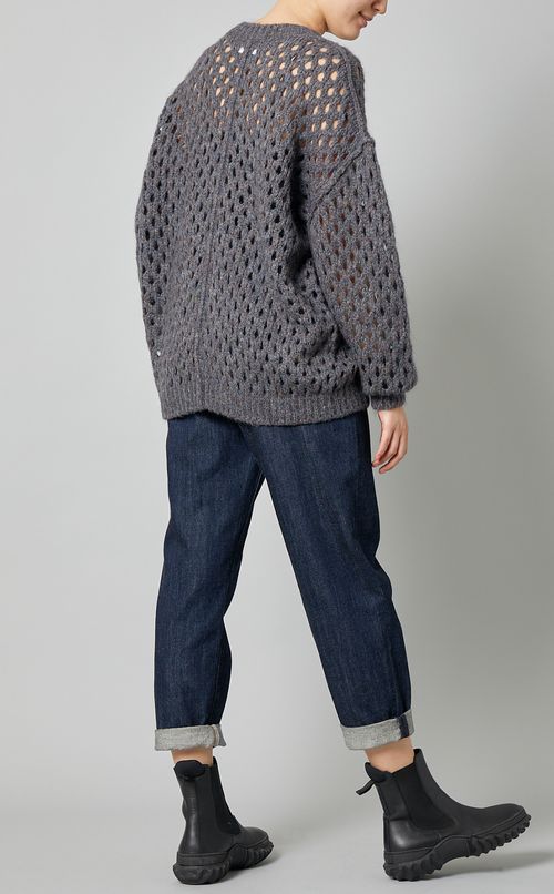 オープンメッシュクルーネックニット