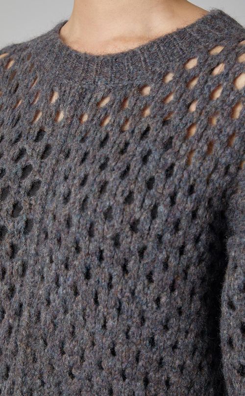 オープンメッシュクルーネックニット