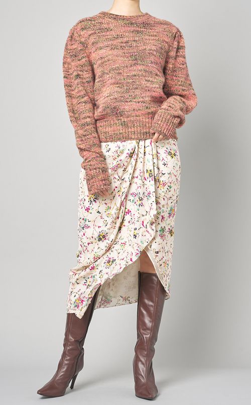 メランジパフスリーブプルオーバーニット