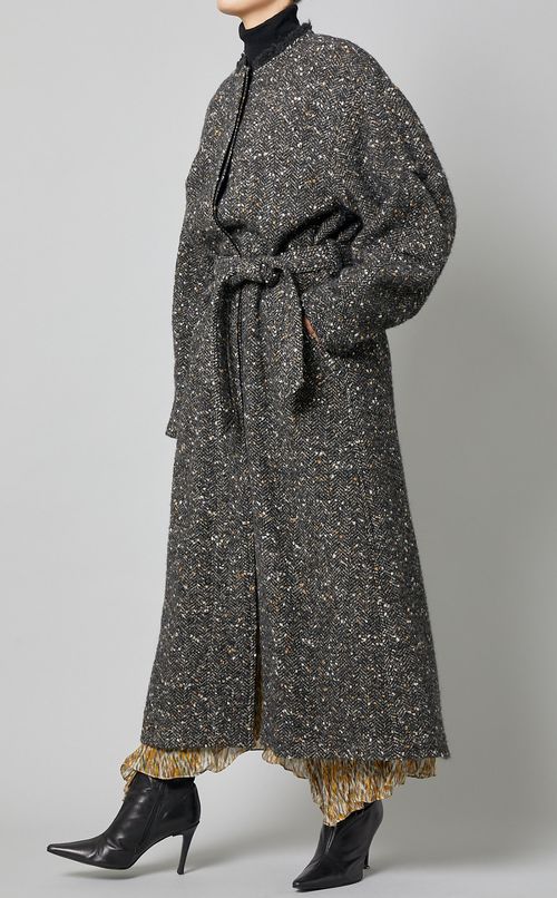 ベル卜付ネップノーカラーコート