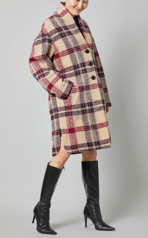 ウールシャギーチェックミディコート