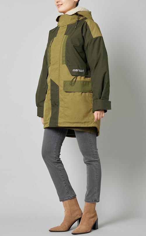 マルチカラーフーデッドパネルコート