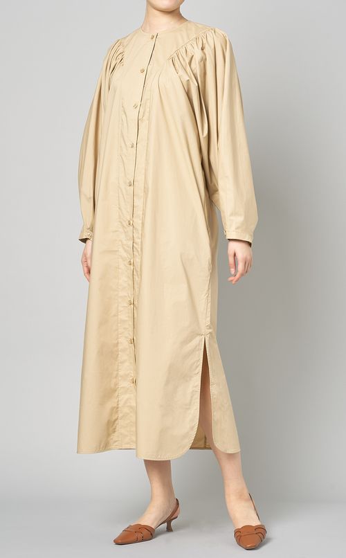 コットンギャザースリーブロングワンピース