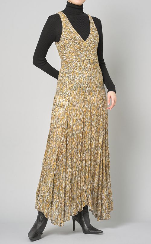 プリントノースリーブロングワンピース